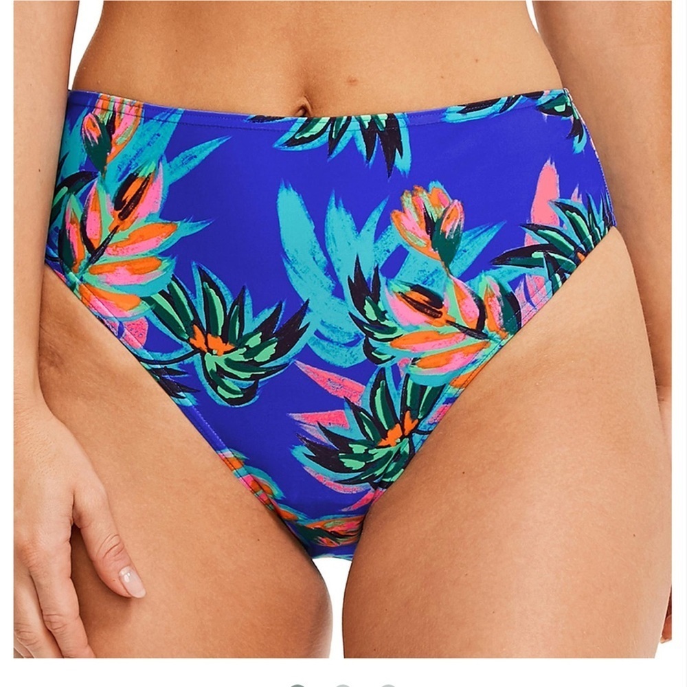 Figleaves Fiji high waisted high leg bikini brief purple palm size 8 NWT
